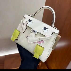 Stylish genuine leather White and Yellow mini Designer Handbag